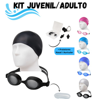 Kit de Natação Óculos Touca e Protetor Tampão Nasal/de Ouvido Juvenil Adulto em Oferta na Shopee