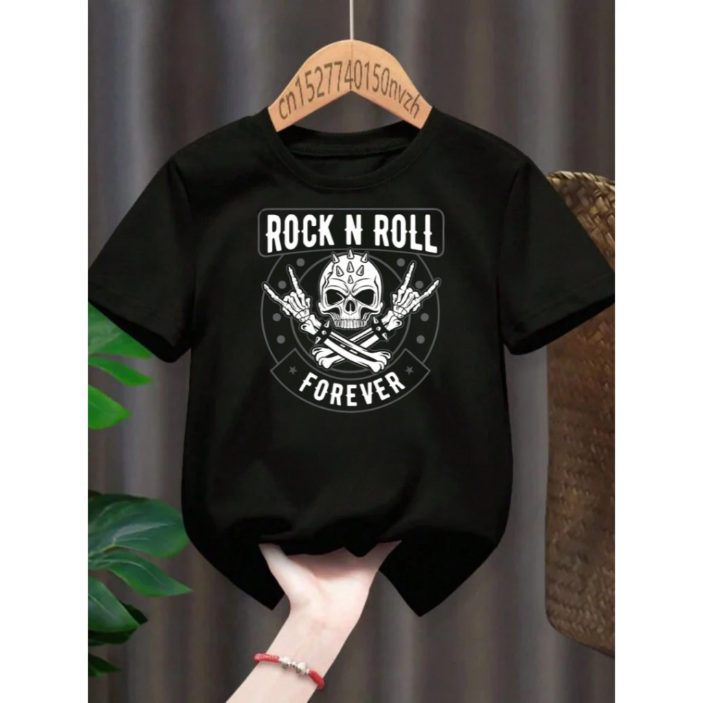 Camiseta Camisa Infantil Juvenil Unissex Rock In Roll Caveira  Forever Dedo 𝟭𝟬𝟬% 𝗔𝗹𝗴𝗼𝗱𝗮̃𝗼 em Oferta na Shopee