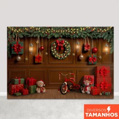 Painel Fundo Fotográfico Natal Decoração Cenário Natalino Em Tecido Sublimado para Fotos - C-710