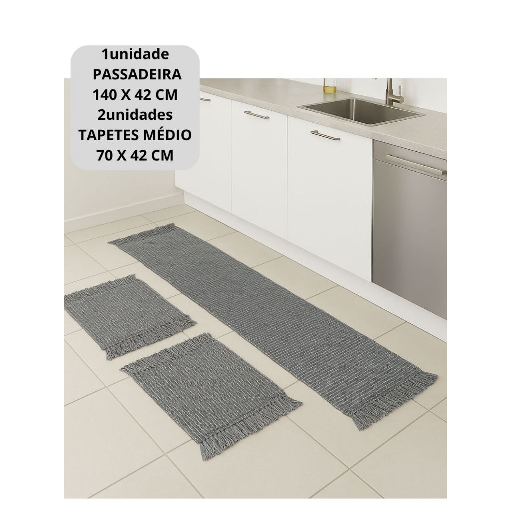 Kit 3 Peças Tapete de Cozinha Passadeiras Decorativas Antiderrapantes Conforto e Durabilidade