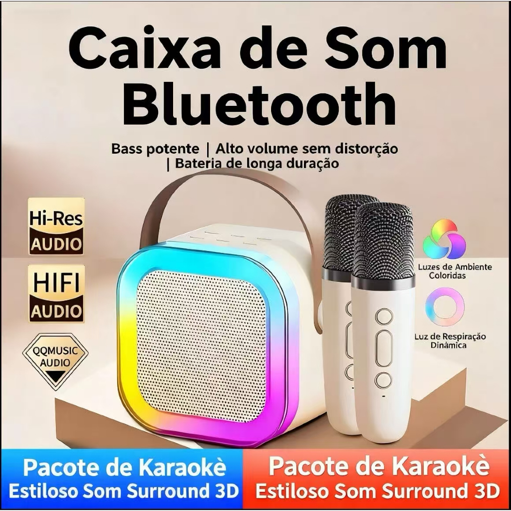 Caixa de Som Bluetooth K12 Microfone Duplo – Alto-Falante Portátil Karaokê Sem Fio — R$ 39,80 em Shopee