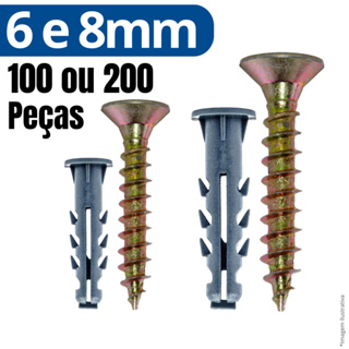 Kit Parafuso com Bucha 6mm e 8mm para  Fixação Parede Concreto Alvenaria 6 e 8 Jogo Parafuso em Oferta na Shopee