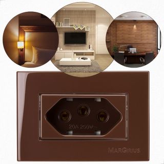 Tomada de Embutir P/ Moveis Planejados Bancada Mesa Cozinha Sala Painel 2P+T 20A 250V Marrom MG