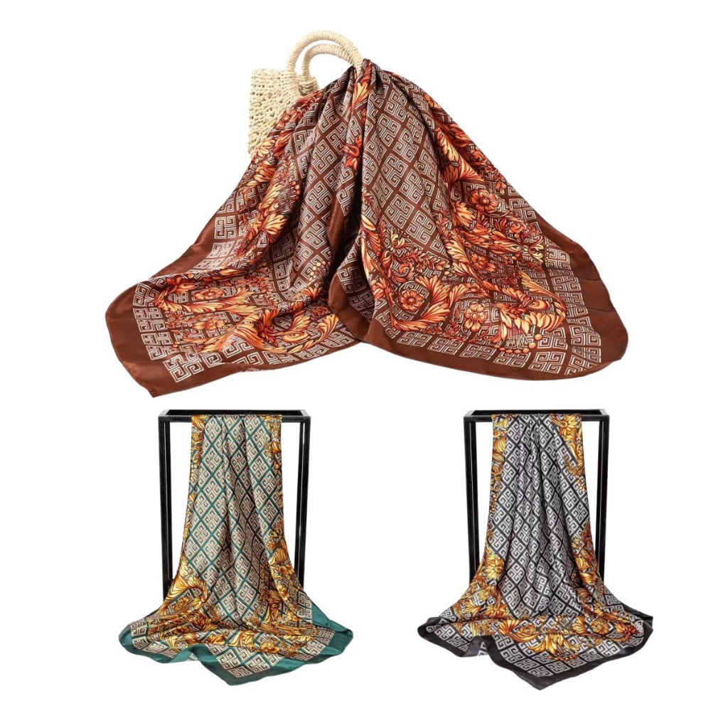 90x90cm Lenço Cetim Cabeça Pescoço de Seda Cetim Padrão Retrô Super Moda Varias Cores em Oferta na Shopee