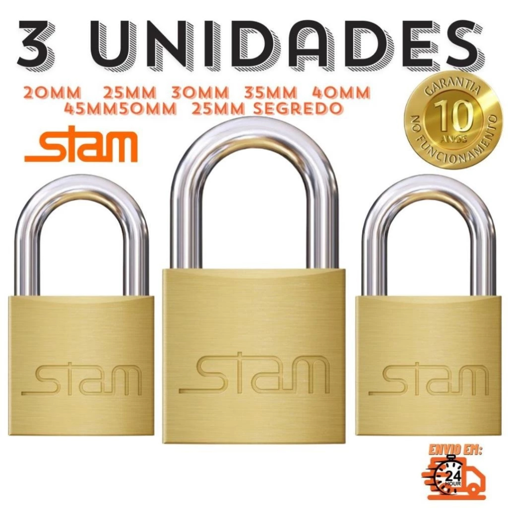 Kit 3 unidades Cadeado Stam Original 20 25 30 35 40 45 e 50mm