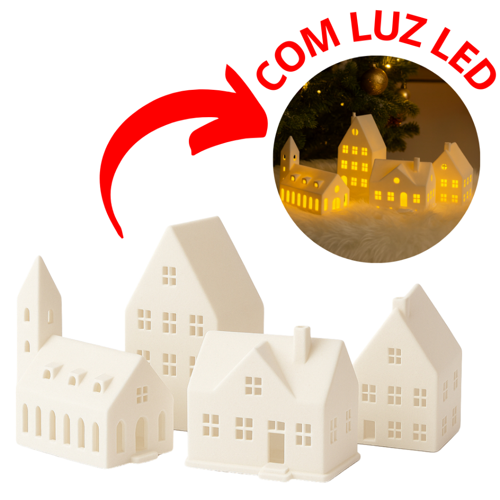 Kit 4 Casinhas Vila Natalina Iluminadas Led Prontas Uso