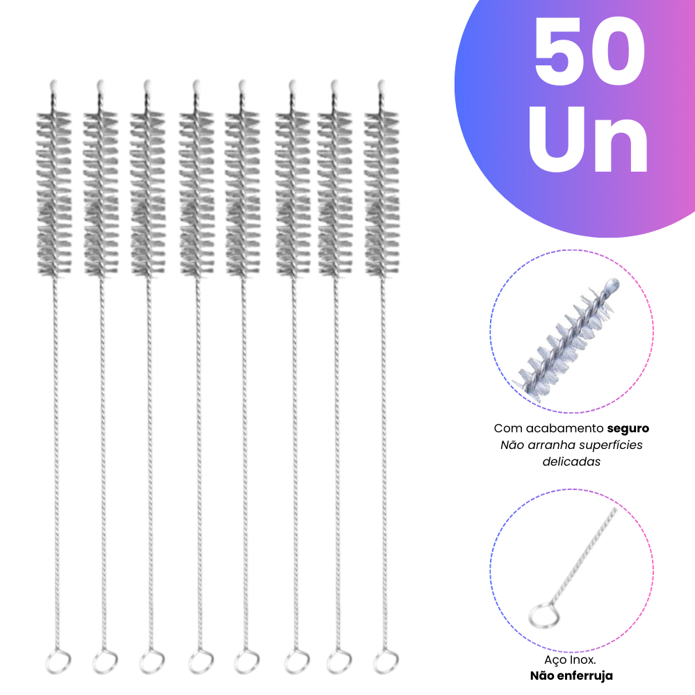 Kit 50 Escovas Limpeza Interna Canudos, Mangueiras e Conectores, Aquário, CO₂, Filtro, Bebedouro Pet