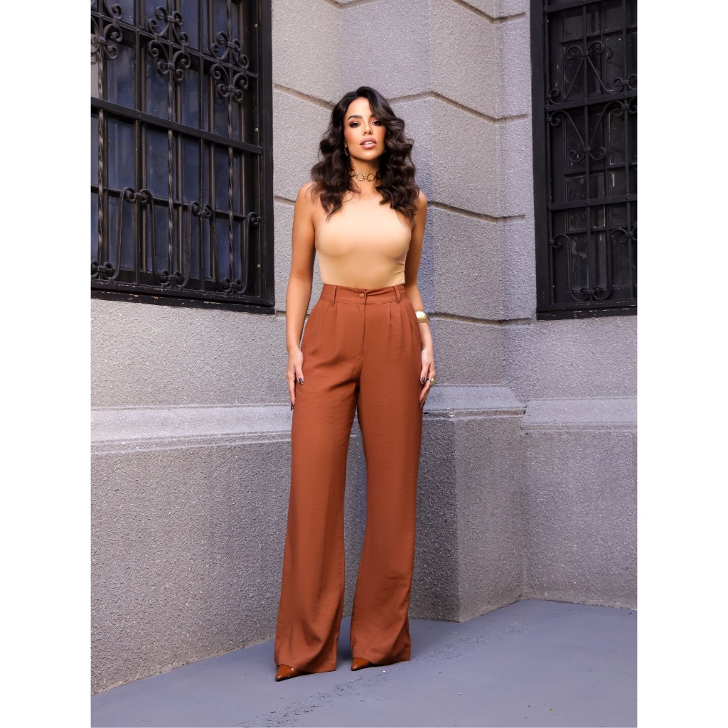 Calça Alfaiataria Pantalona Feminina Casual Elegante em Oferta na Shopee