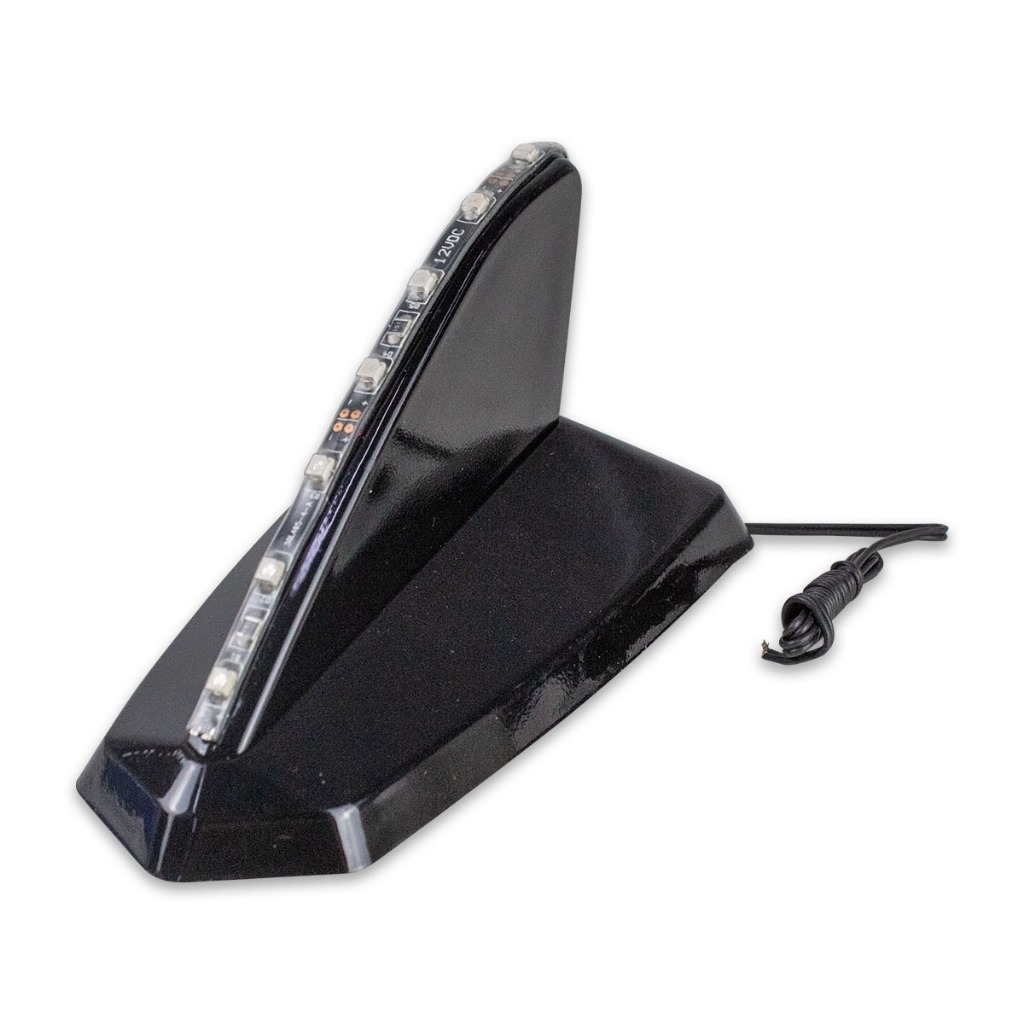 ANTENA DECORATIVA TUBARÃO PRETO CADILAC ILUMINADA  COM (LED 12V AZUL)