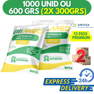 Kit 2 Compressa De Gaze 13 Fios 500 Unidades Hidrófila Gazes Descartável Anvisa 300 Gramas Erimed em Oferta na Shopee