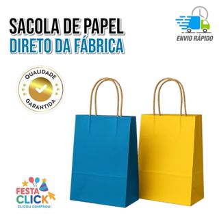 Sacola de papel colorida P (14x8x21,5) ALÇA KRAFT em Oferta na Shopee