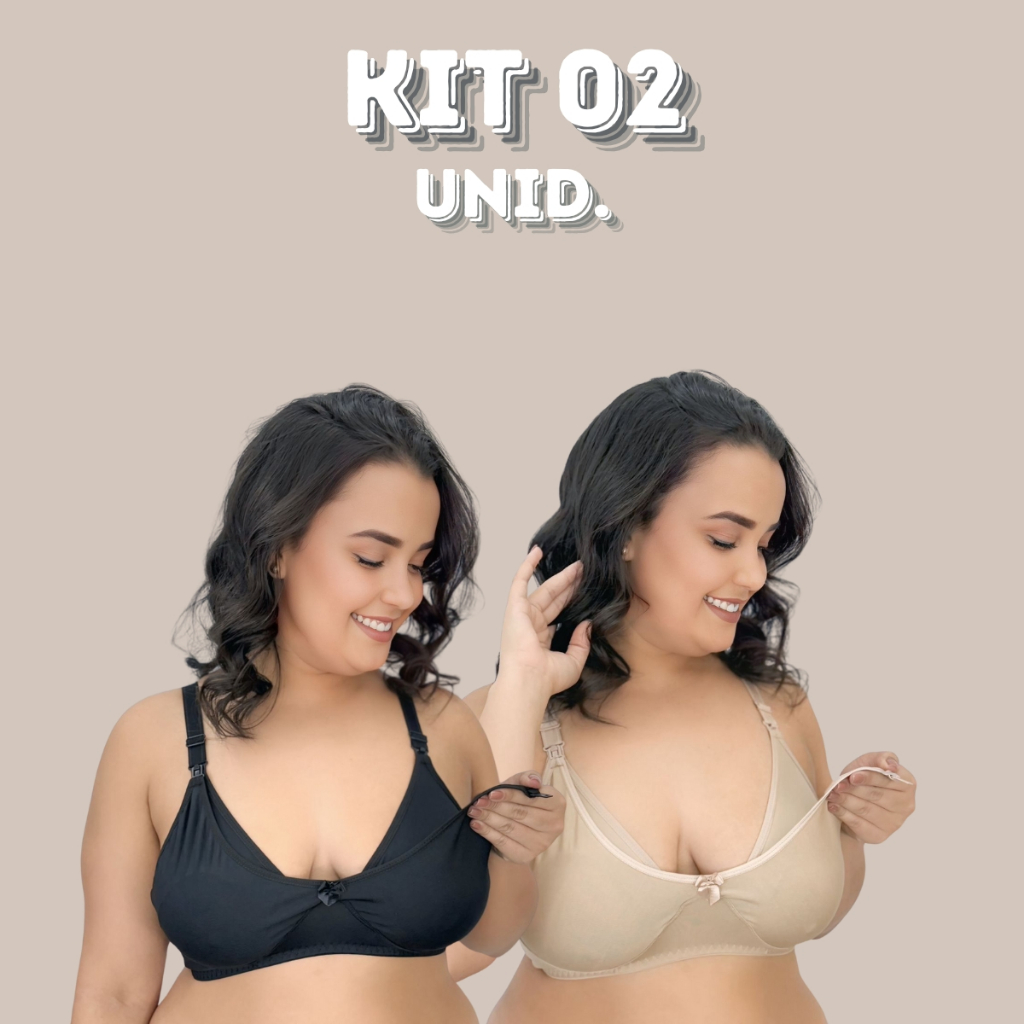 Kit 02 Sutiãs Amamentação Plus Size Reforçado com Abertura Click – Microfibra Confortável.