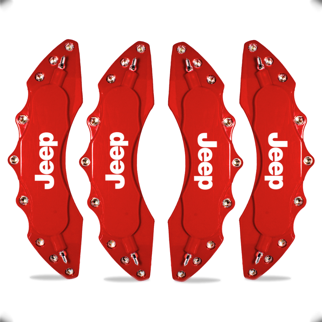 Capa de Pinça de Freio Universal Esportiva Logo Jeep Escrita Compass Renegade Aro 17, 18, 19, 20, 21 + Cola Adesiva