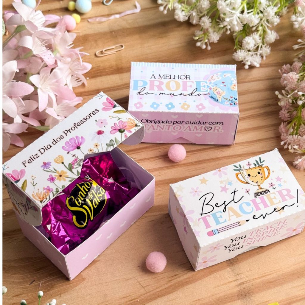 10 Unidades Caixinha Personalizada para 2 Doces ou Bombons – Lembrancinha Dia dos Professores