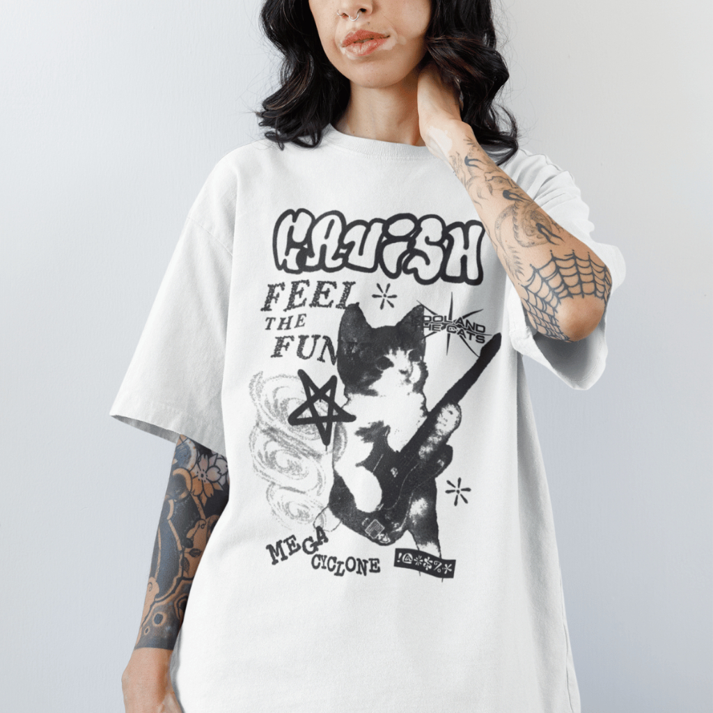 Camiseta Gato Tocando Guitarra Mega Cyclone Streetwear Blusa Unissex 100% Algodão