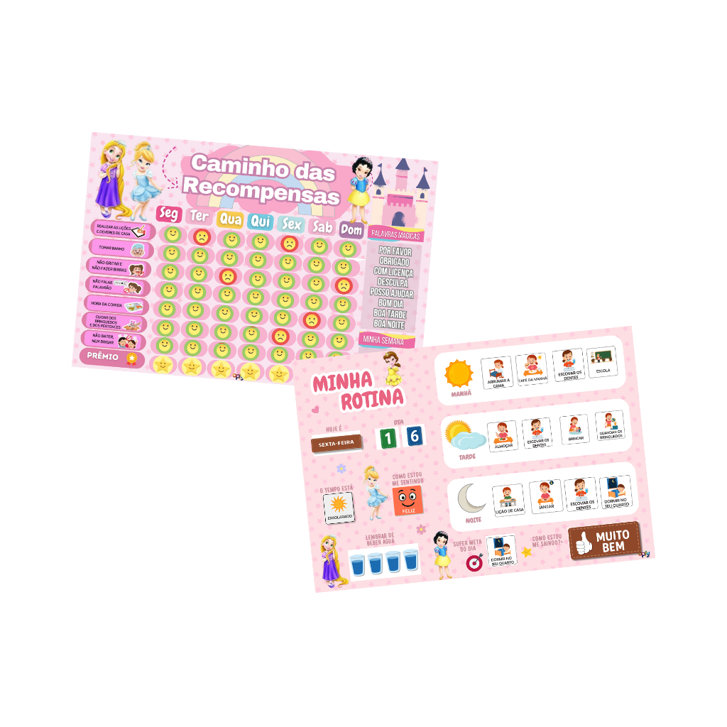 Kit Quadro de Tarefas + Quadro de Rotina Infantil Princesas em Oferta na Shopee