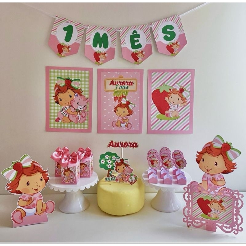 Kit Festa Moranguinho Baby   Personalizado | Só Bolinho  | Lembrancinha | Aniversário Decoração