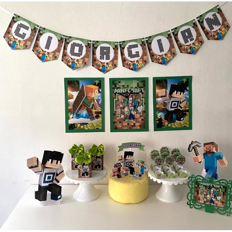 Kit Festa  Minecraft    Personalizado | Só Bolinho  | Lembrancinha | Aniversário Decoração
