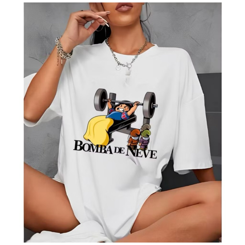 Camiseta Camisa Tshirt 100% Algodão Gym Treino Academia Musculação Fitness Oversized Branca De Neve