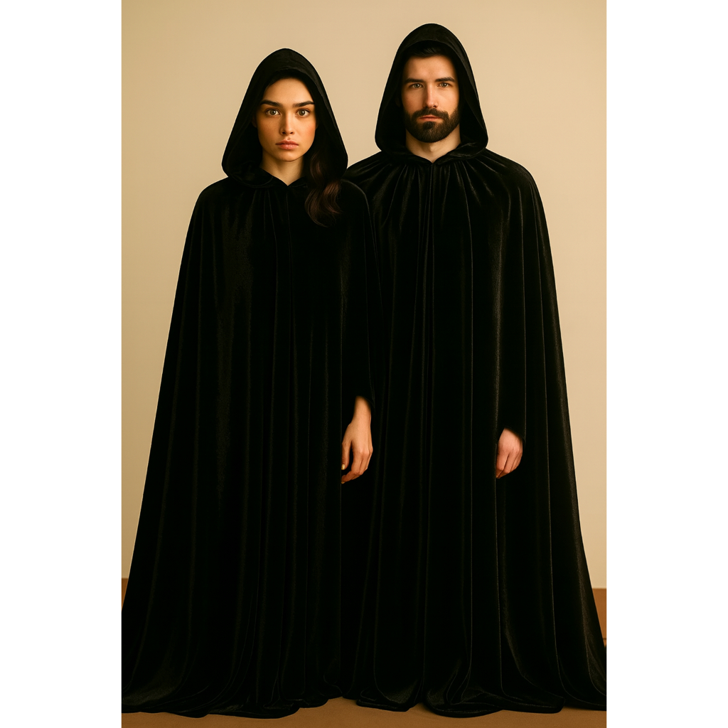 Fantasia Capa Com Capuz Manto Bruxa Mago Vampiro Veludo exu halloween