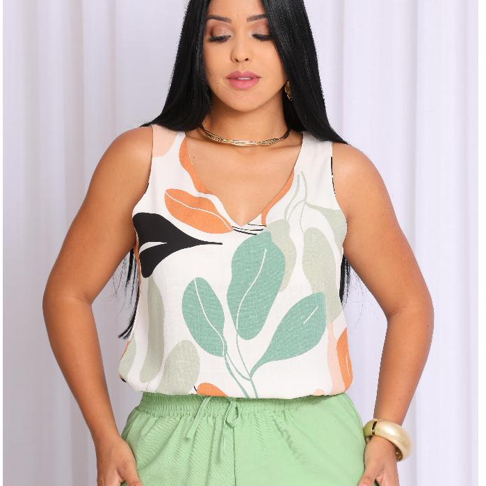 BLUSA REGATA FEMENINA ALÇA LARGA GROSA VISCOLINHO ESTAMPADO ELEGANTE em Oferta na Shopee