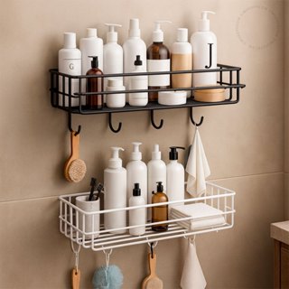 Kit 1 ou 2 Prateleira Organizador Adesivo Com Gancho Preto De Parede Porta Shampoo Sabonete Banheiro em Oferta na Shopee