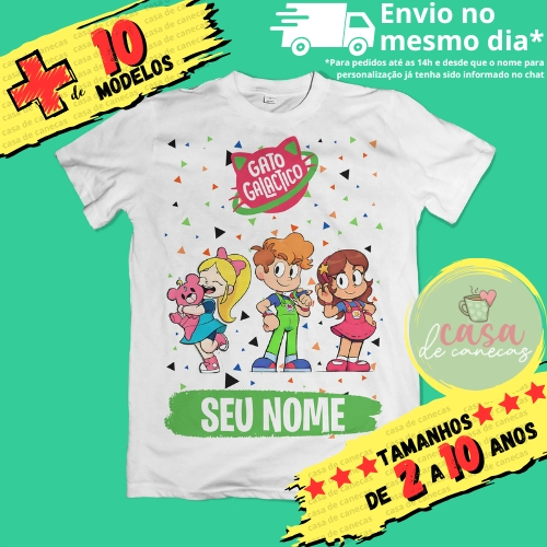 Camiseta Infantil Unissex Gato Galactico Personalizada com nome (Opcional) em Oferta na Shopee