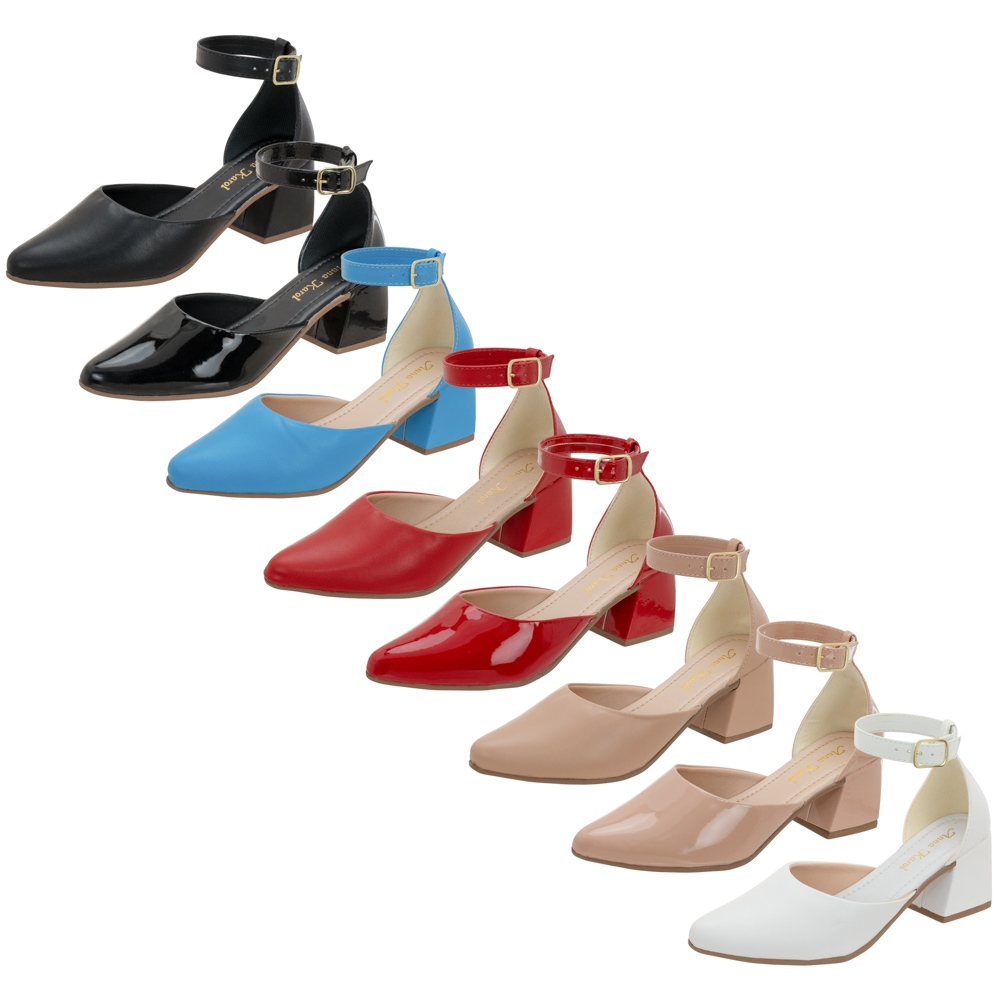 Scarpin Bico Fino Salto Diagonal Feminino Verniz Salomeh em Oferta na Shopee