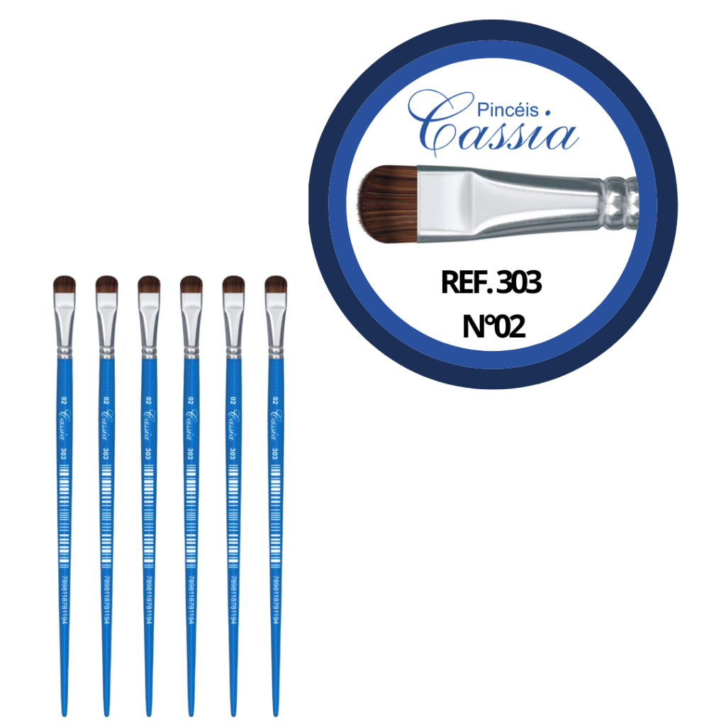 KIT 6X Pincel Chato Lingua de gato Artistico Cabo Curto Ref.303- Pincéis Cassia (Escolha o Tamanho)