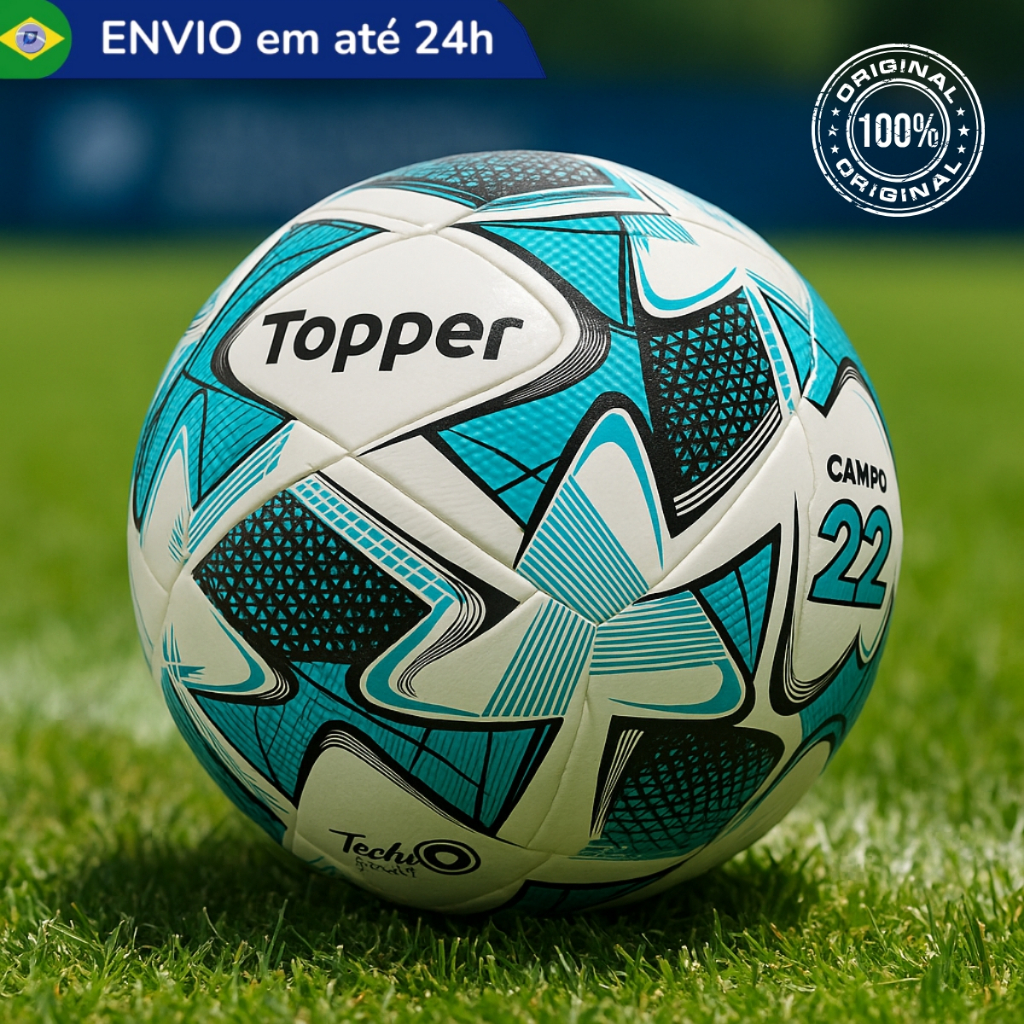 Bola Topper Futebol Campo Grama Tamanho Oficial Resistente Profissional Impermeável Termocolada