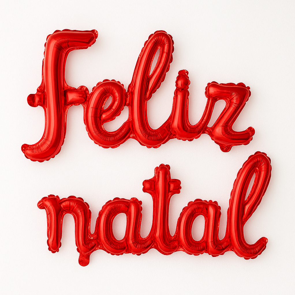 Balão Natal Letras Vermelhas Feliz Natal 45cm Metalizado Decoração Balão Natalino Vermelho