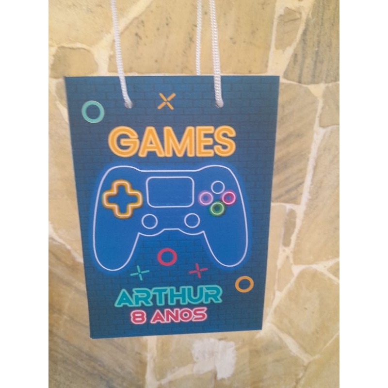 Sacolinha personalizada M tema Game Roxo/Sacolinha surpresa/lembrancinhas de aniversário