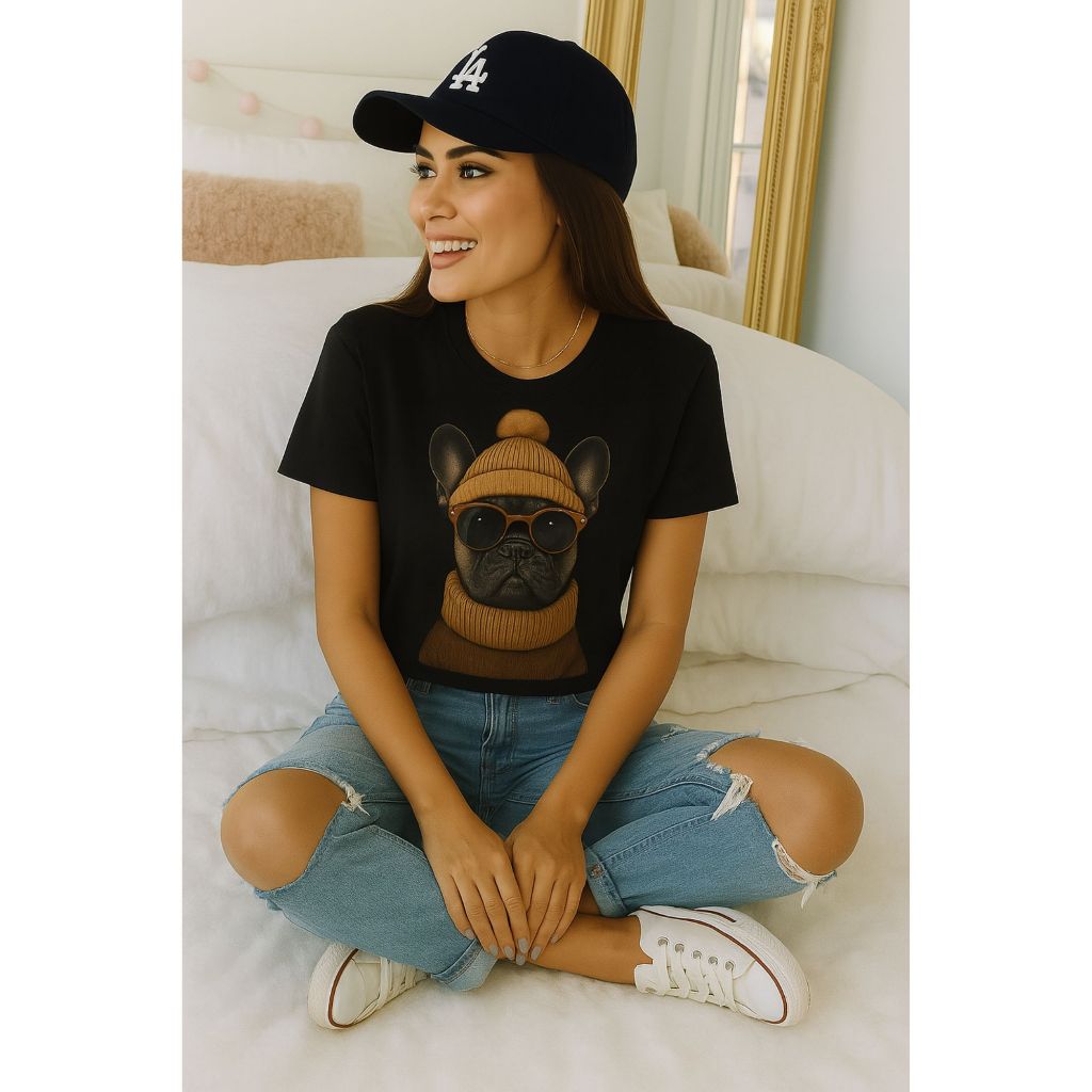 Camiseta Feminina Pet Pug Blusa Cachorro Com Óculos 100% Algodão