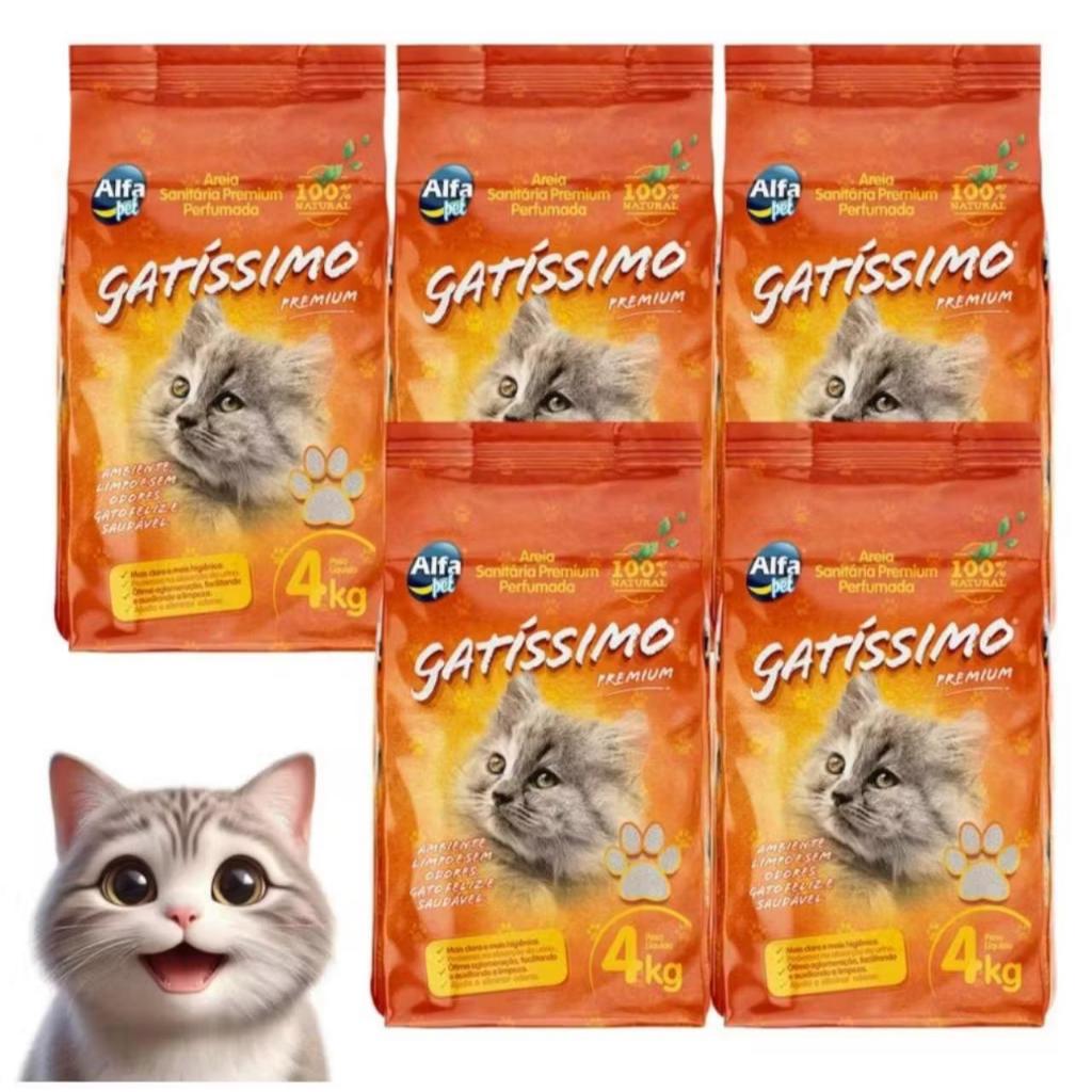 Kit 5 Unidades de Areia Sanitaria Ate 20Kg Para Gatos Perfumada Com Carvão Ativado Gatissimo