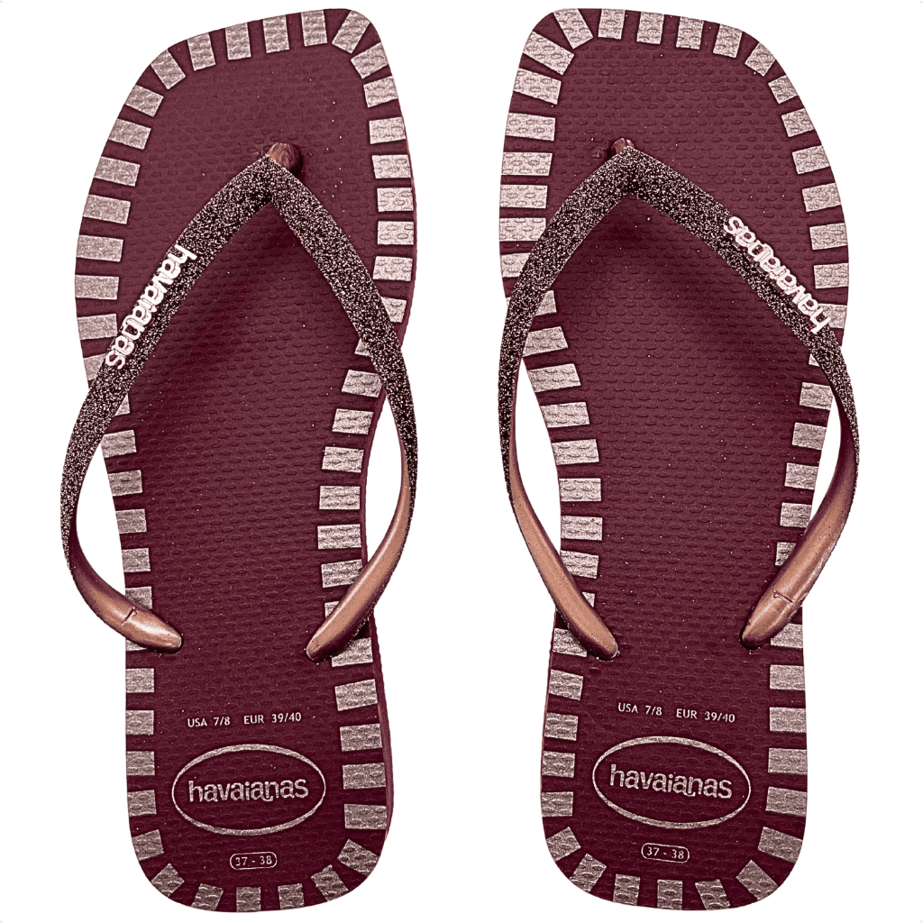 Chinelo Lançamento Havaianas Slim Square Glitter Contour Amaranto Novidade Tira Fina Ponta Quadrada