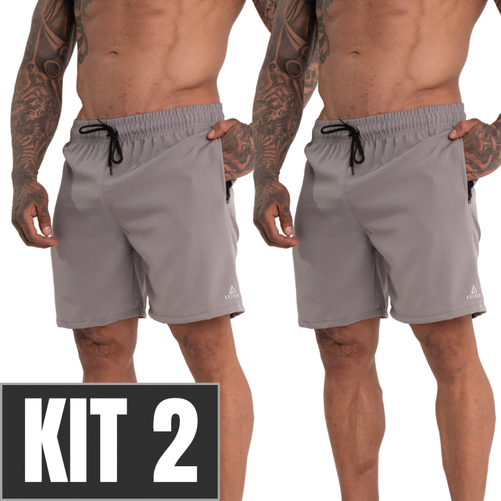 Kit 2 Bermudas Tactel Masculina Praia Academia Secagem Rápida Bolso Zíper Cordão Ajustável