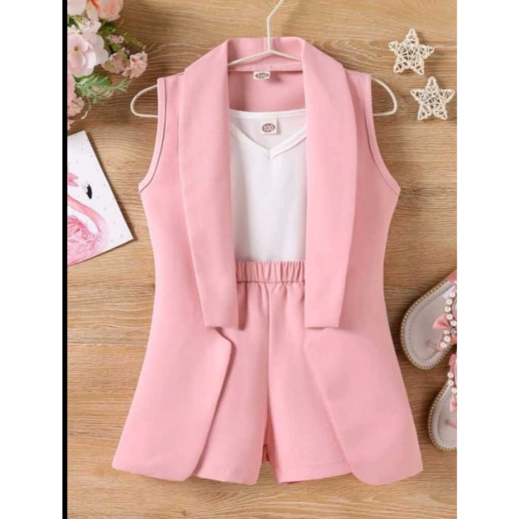 Conjunto Infantil Menina Diva Roupa 3 Peças Blusinha Colete Short Look Infantil Menina Blogueirinha Luxo