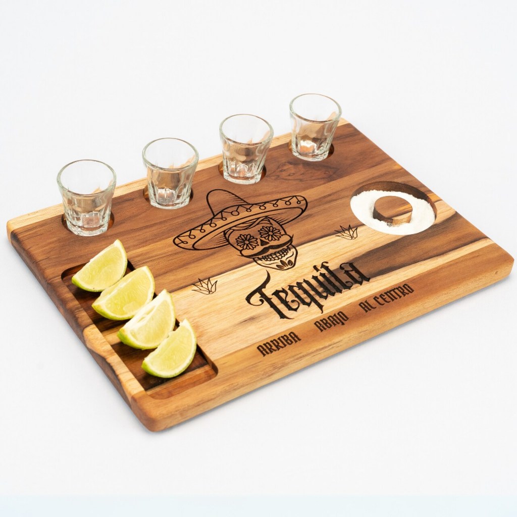 Tábua Shot Régua De Tequila Shot Madeira com Copos Dose