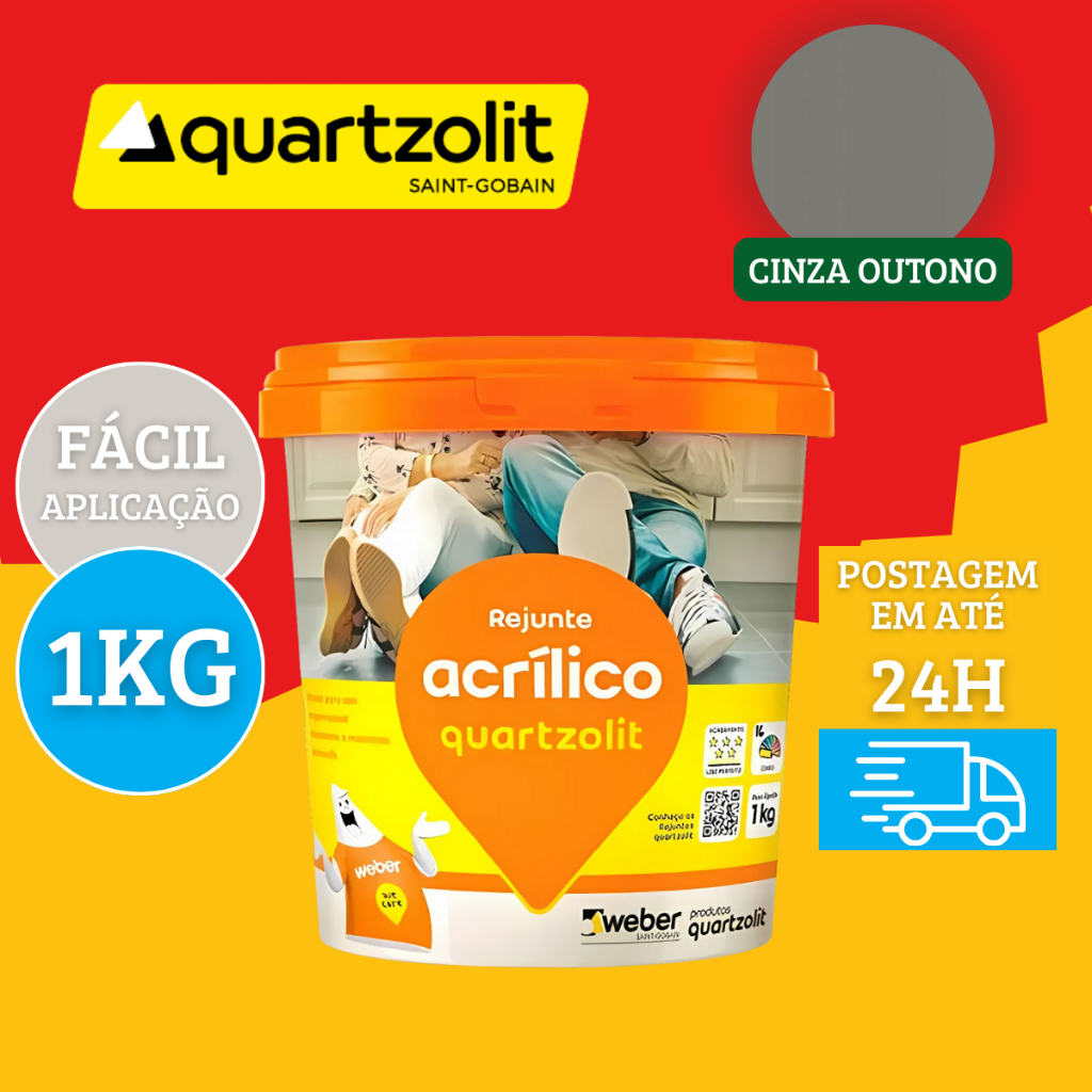 Rejunte Acrílico Cinza Outono 1kg Impermeável Resistente a Manchas e Mofo - Quartzolit