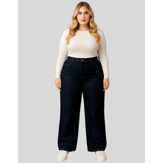 Calça Wide Leg Clara Plus Size Cintura Alta Pantalona Destroyed Stillger Jeans em Oferta na Shopee