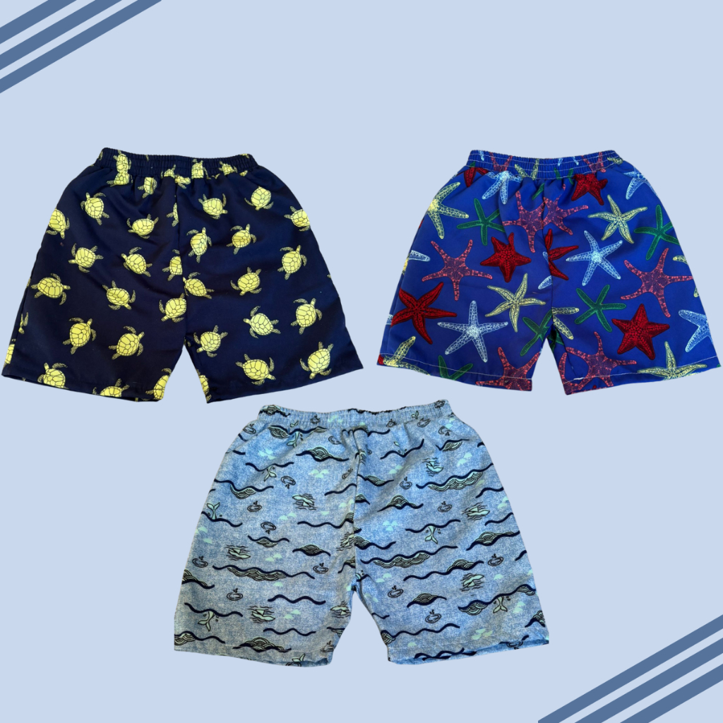 Kit 3 Shorts Tactel Infantil Menino Praia Piscina Verão Estampas Bebê Bermuda