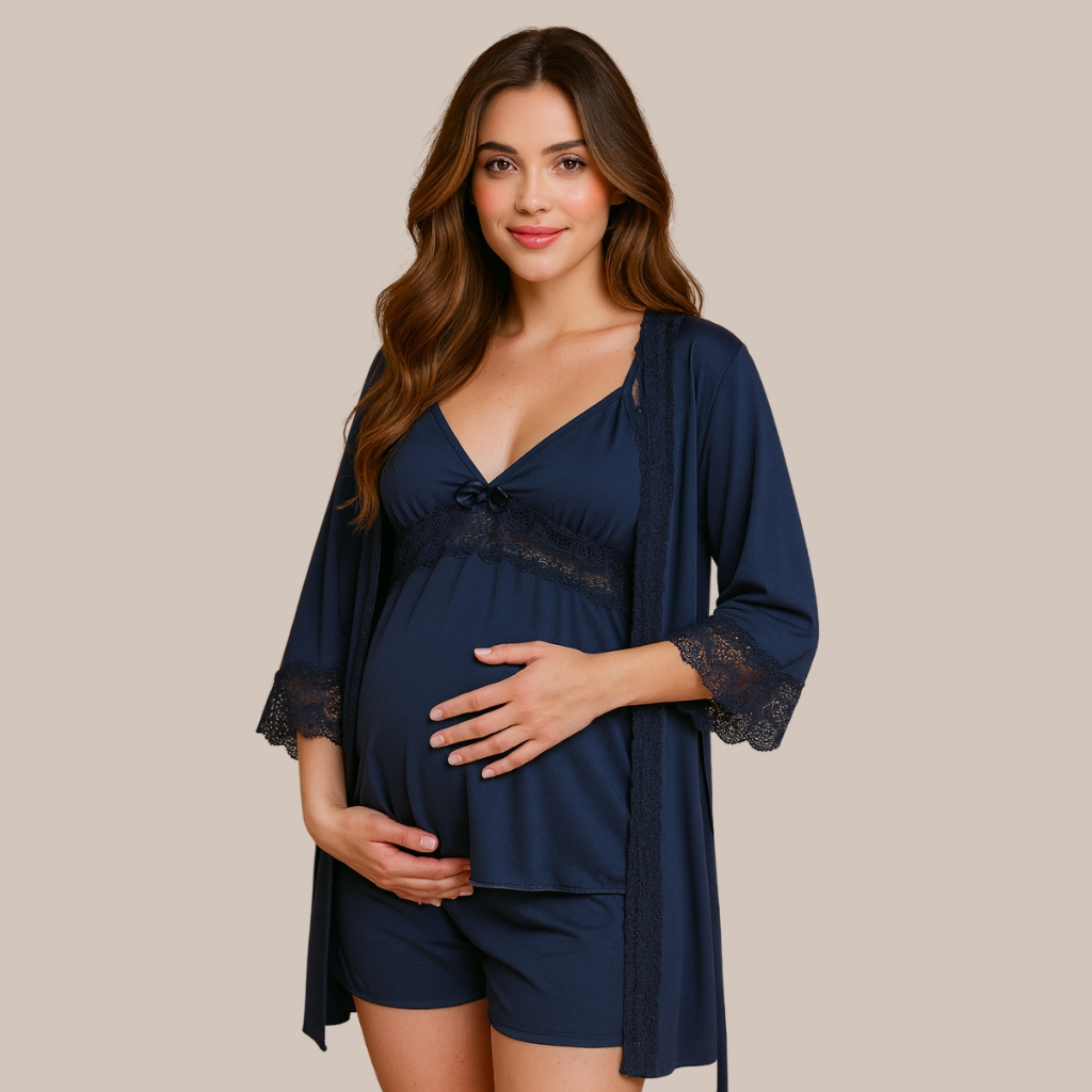 Short Doll CURTO Amamentação + Robe em Microfibra com Detalhes em Renda Luxo. em Oferta na Shopee