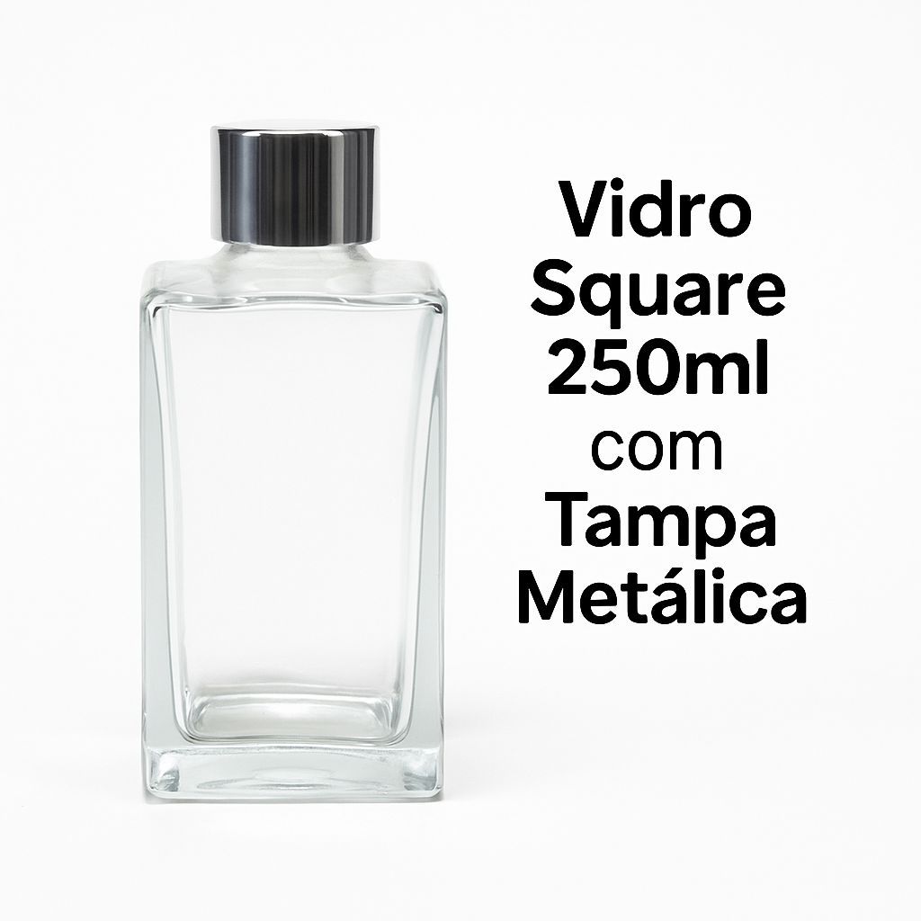 Frasco de Vidro Square 250ml com Tampa Metálica – Para Aromatizador / Difusor
