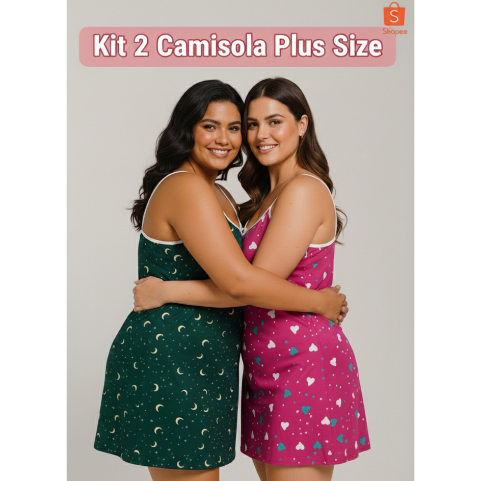 KIT 2 Camisola Plus Size com Alça  Reguladora  Traje para dormir Estampado Gestantes Pós parto em Oferta na Shopee
