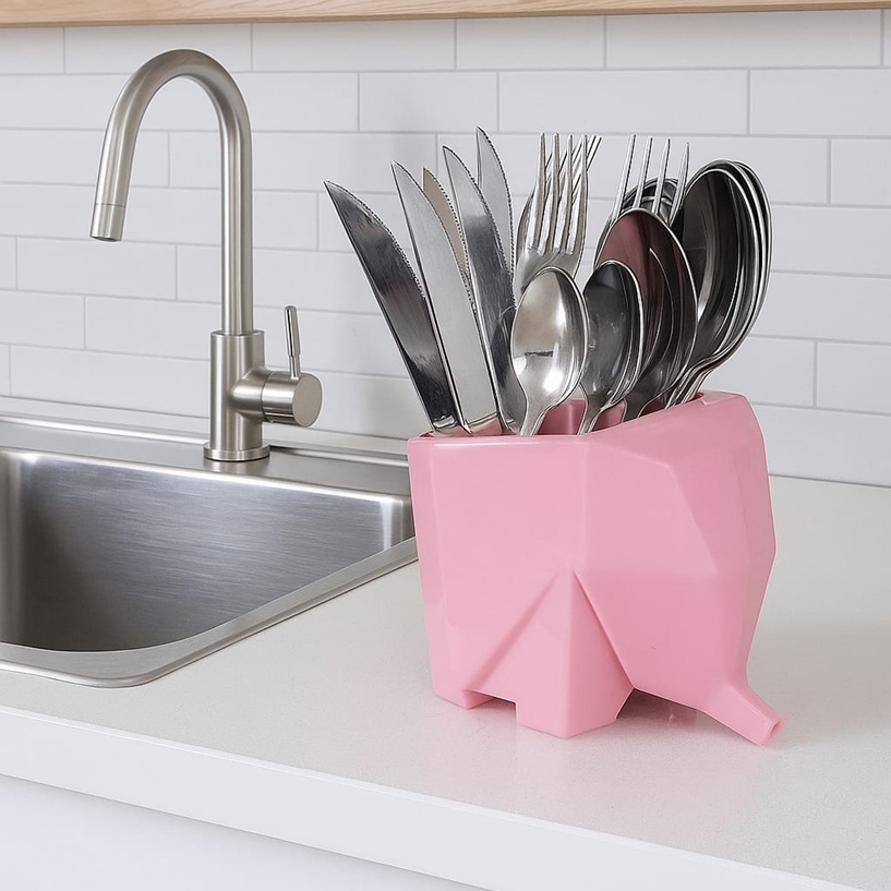 Escorredor de Talheres Elefante Rosa Claro -