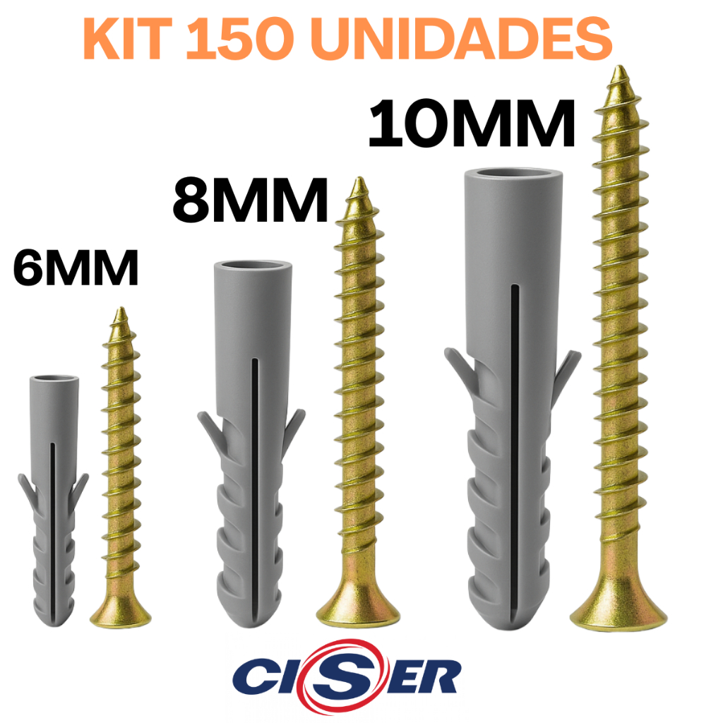 Kit 150 Buchas Com Parafusos Philips Para Fixação Parede Alta Qualidade Ciser