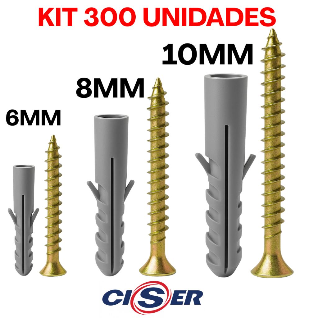 Kit 300 Buchas e Parafusos Chipboard Philips 6mm Até 10mm Alta Qualidade Ciser