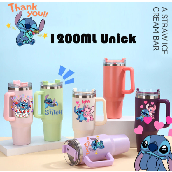 Caneca Stitch Térmica Inox 1200ML Garrafa Térmica Inoxidável com tampa e canudo