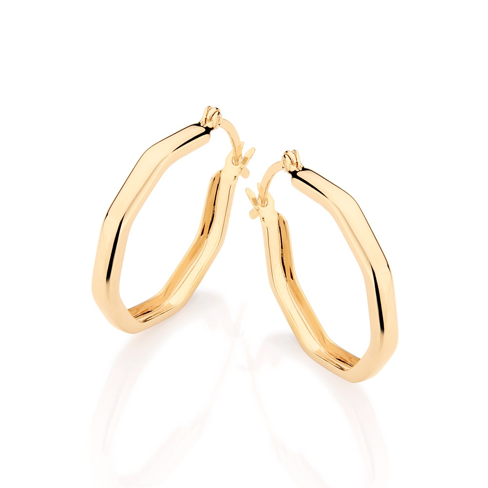 Brinco Feminino Argola Octagonal Banhado a Ouro 18k 520903