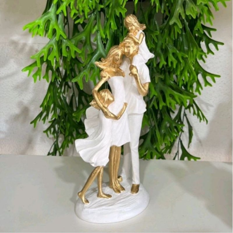 Mãe com duas filhas dourado decoração hack escultura gesso decora estatua mesa presente casal